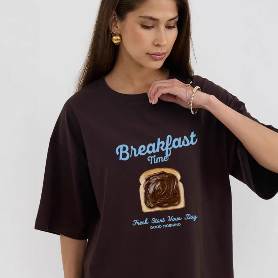 Oversize Bread Print Cotton T-shirt