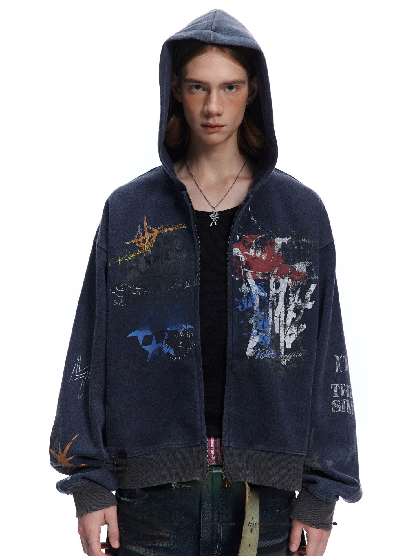 Oversize Graffiti Hooded Cardigan