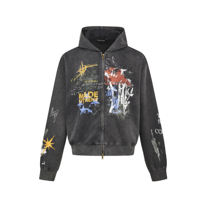 Oversize Graffiti Hooded Cardigan