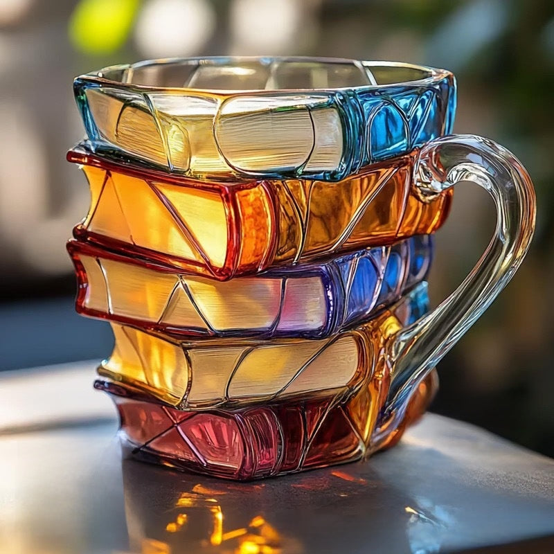 Painted Book-Shaped Stacking Glass Mug