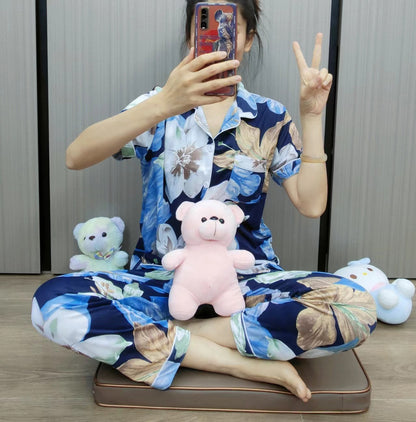 Pajama-style cartoon home wear short-sleeved long pants set