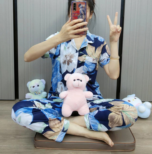 Pajama-style cartoon home wear short-sleeved long pants set