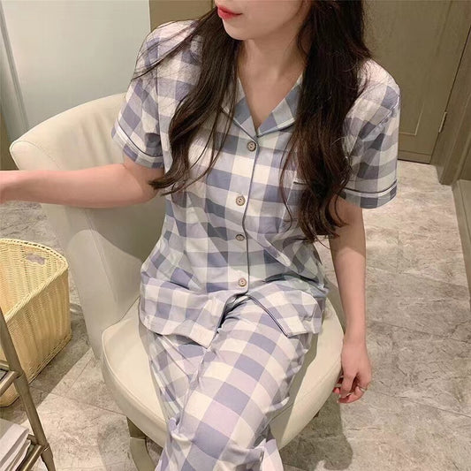 Pajama-style cartoon home wear short-sleeved long pants set