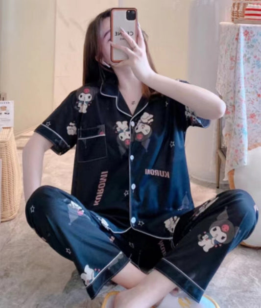 Pajama-style cartoon home wear short-sleeved long pants set