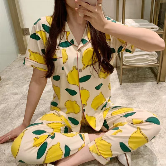 Pajama-style cartoon home wear short-sleeved long pants set