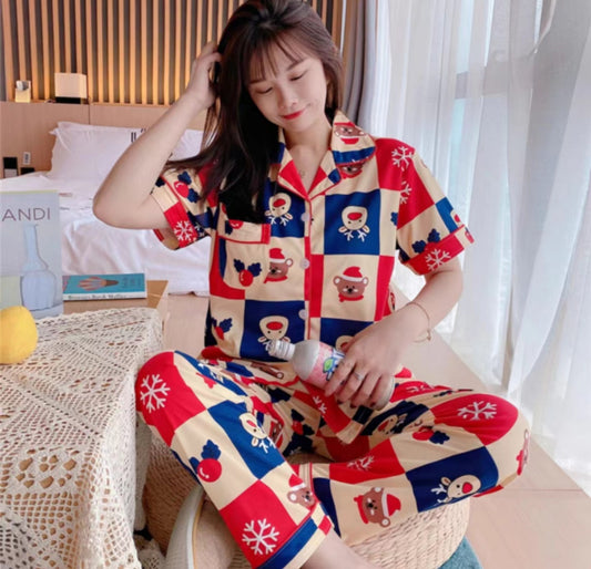 Pajama-style cartoon home wear short-sleeved long pants set