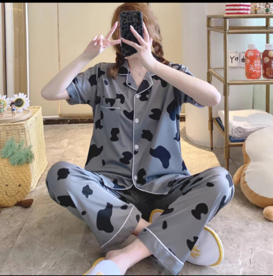 Pajama-style cartoon home wear short-sleeved long pants set