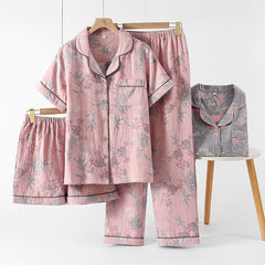 Pink bamboo leaf plum three-piece set