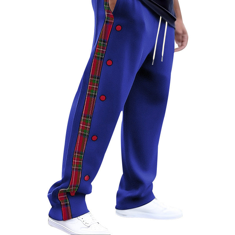 Pants with contrasting color patchwork patterns