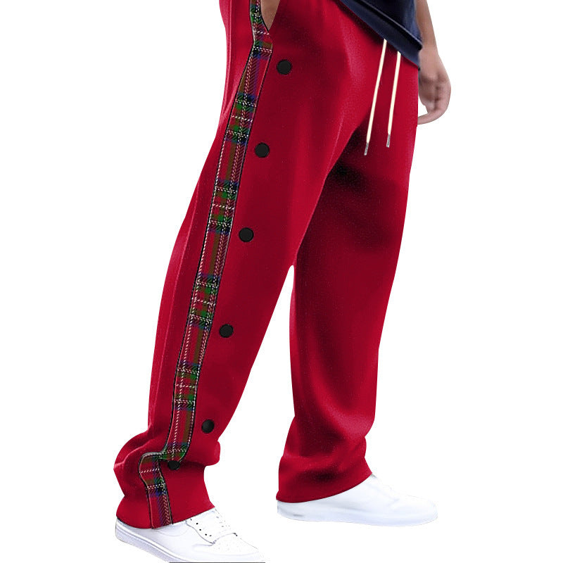 Pants with contrasting color patchwork patterns