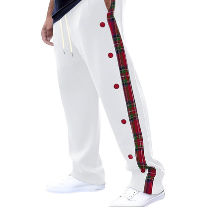 Pants with contrasting color patchwork patterns