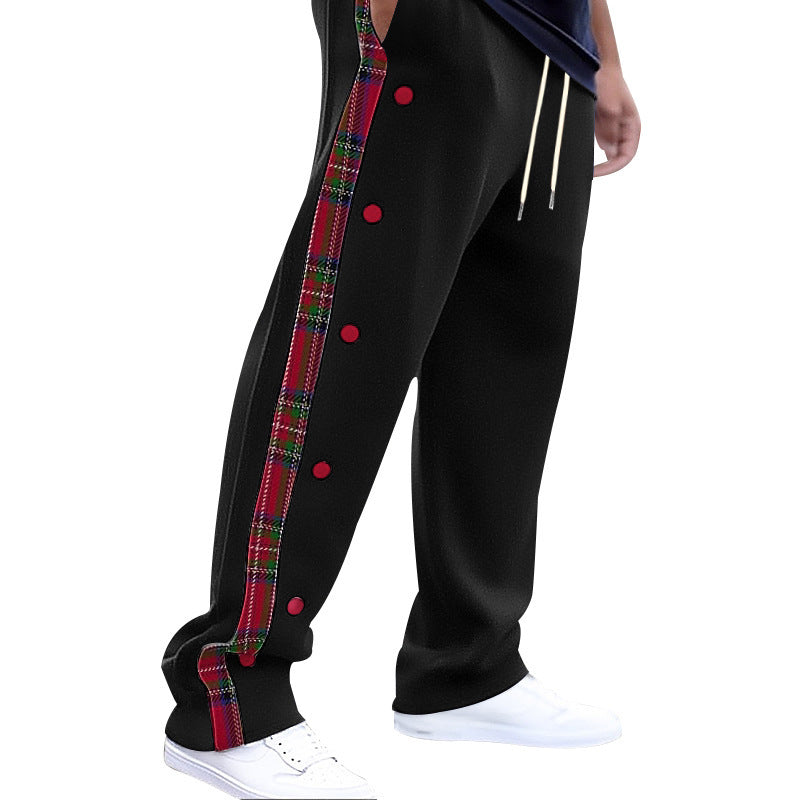 Pants with contrasting color patchwork patterns