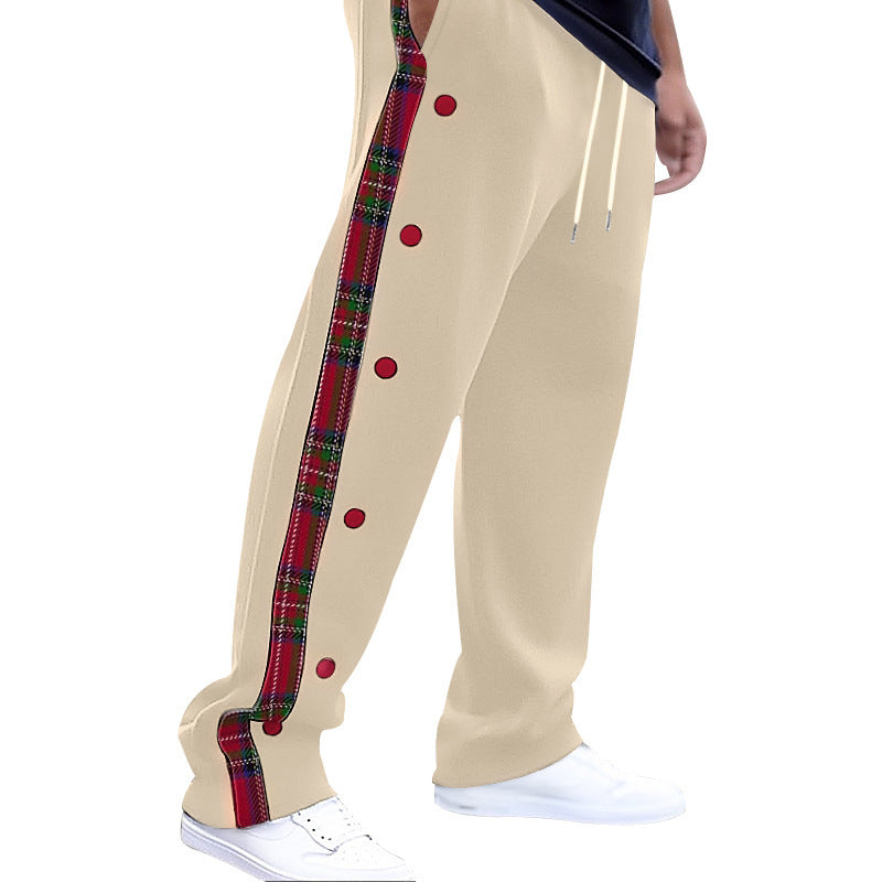 Pants with contrasting color patchwork patterns