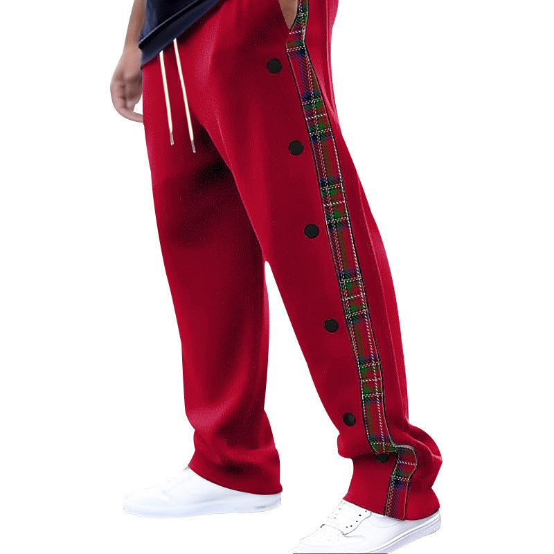 Pants with contrasting color patchwork patterns