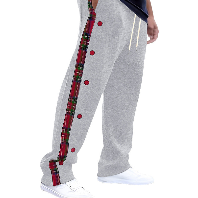 Pants with contrasting color patchwork patterns