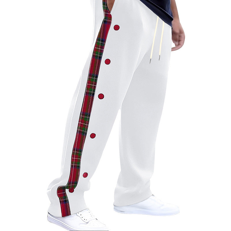 Pants with contrasting color patchwork patterns