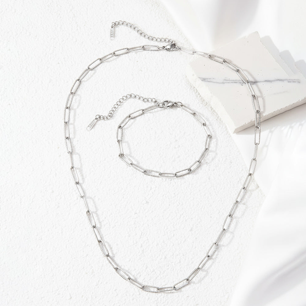 Paper Clip Necklace and Bracelet Set Stainless Steel Gold Plated