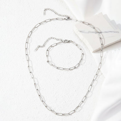 Paper Clip Necklace and Bracelet Set Stainless Steel Gold Plated