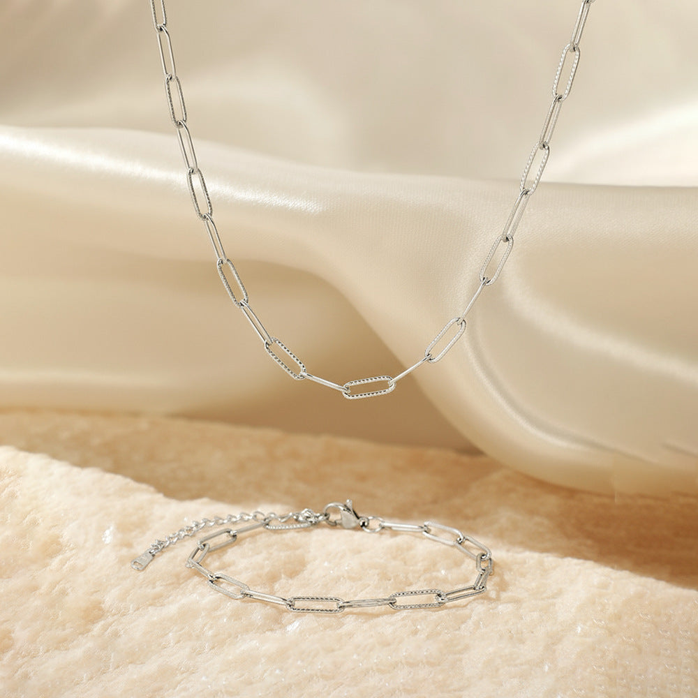 Paper Clip Necklace and Bracelet Set Stainless Steel Gold Plated