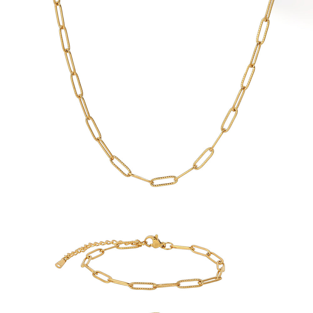 Paper Clip Necklace and Bracelet Set Stainless Steel Gold Plated