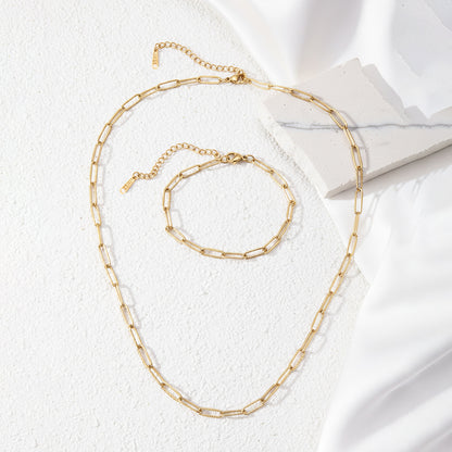 Paper Clip Necklace and Bracelet Set Stainless Steel Gold Plated