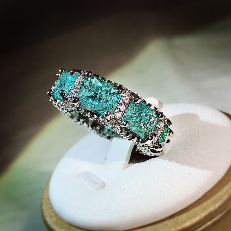Paraiba Simulation Gemstone Women Ring Geometric Gold Plated Jewelry