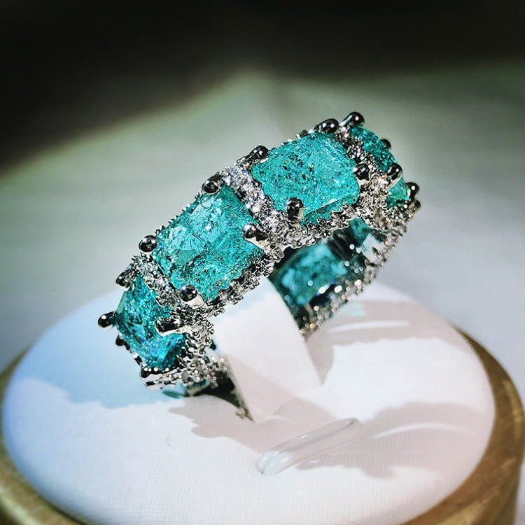 Paraiba Simulation Gemstone Women Ring Geometric Gold Plated Jewelry