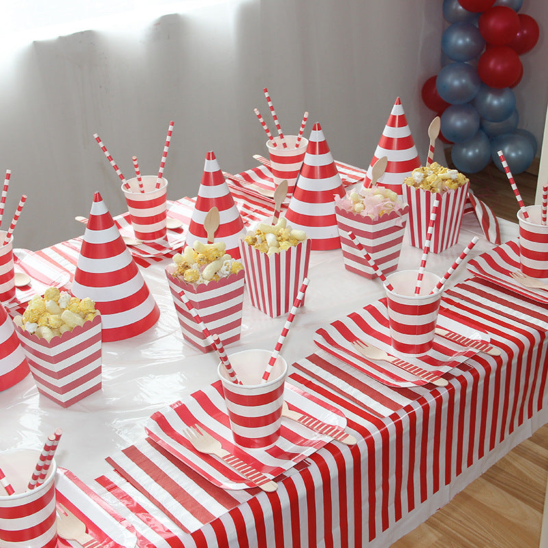 Party Supplies Disposable Tableware Dinner Plate Wooden Knife and Fork Spoon Birthday Party Tableware Paper Plate Paper Cup Straw