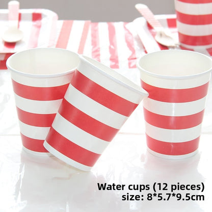 Party Supplies Disposable Tableware Dinner Plate Wooden Knife and Fork Spoon Birthday Party Tableware Paper Plate Paper Cup Straw