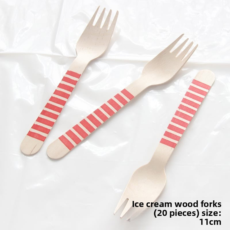 Party Supplies Disposable Tableware Dinner Plate Wooden Knife and Fork Spoon Birthday Party Tableware Paper Plate Paper Cup Straw