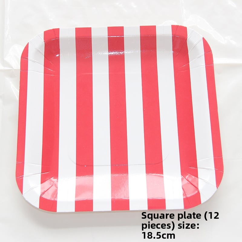 Party Supplies Disposable Tableware Dinner Plate Wooden Knife and Fork Spoon Birthday Party Tableware Paper Plate Paper Cup Straw