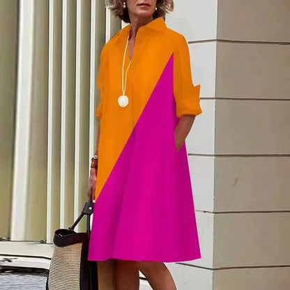 Patchwork color-matching dress