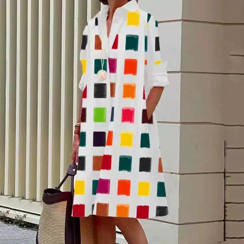 Patchwork color-matching dress