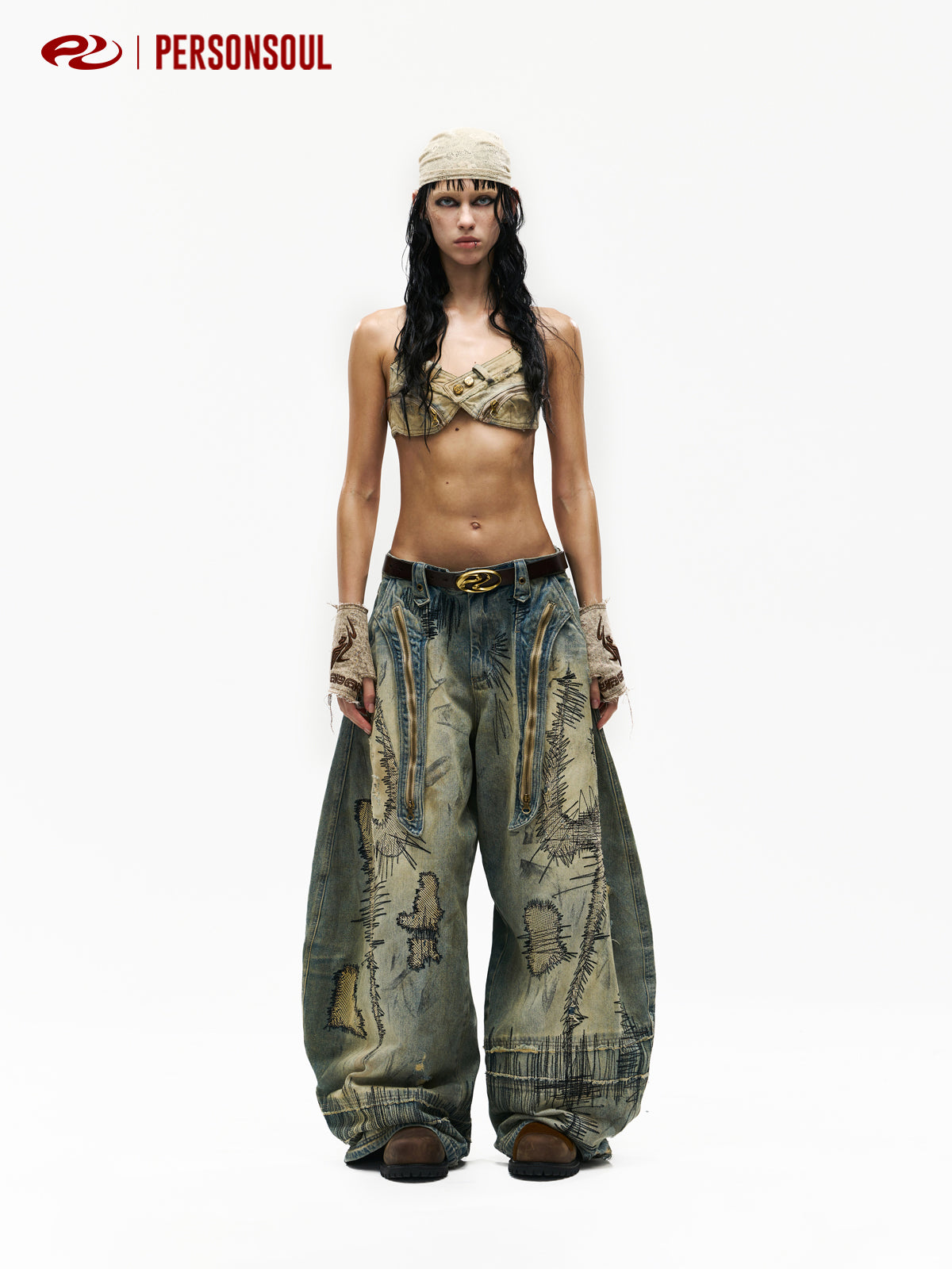Patchwork Embroidery Wide Leg Jeans