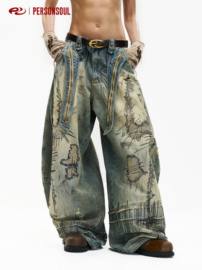 Patchwork Embroidery Wide Leg Jeans