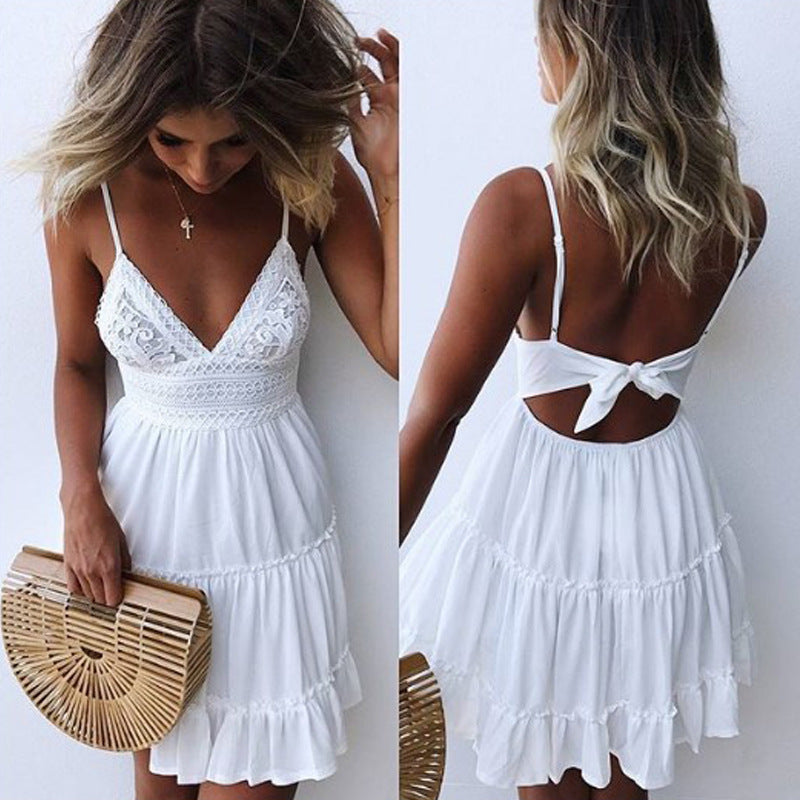 Patchwork lace halter dress