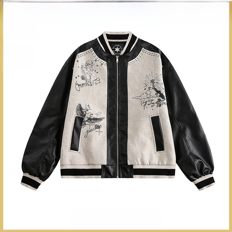 Patchwork PU Leather Baseball Jacket