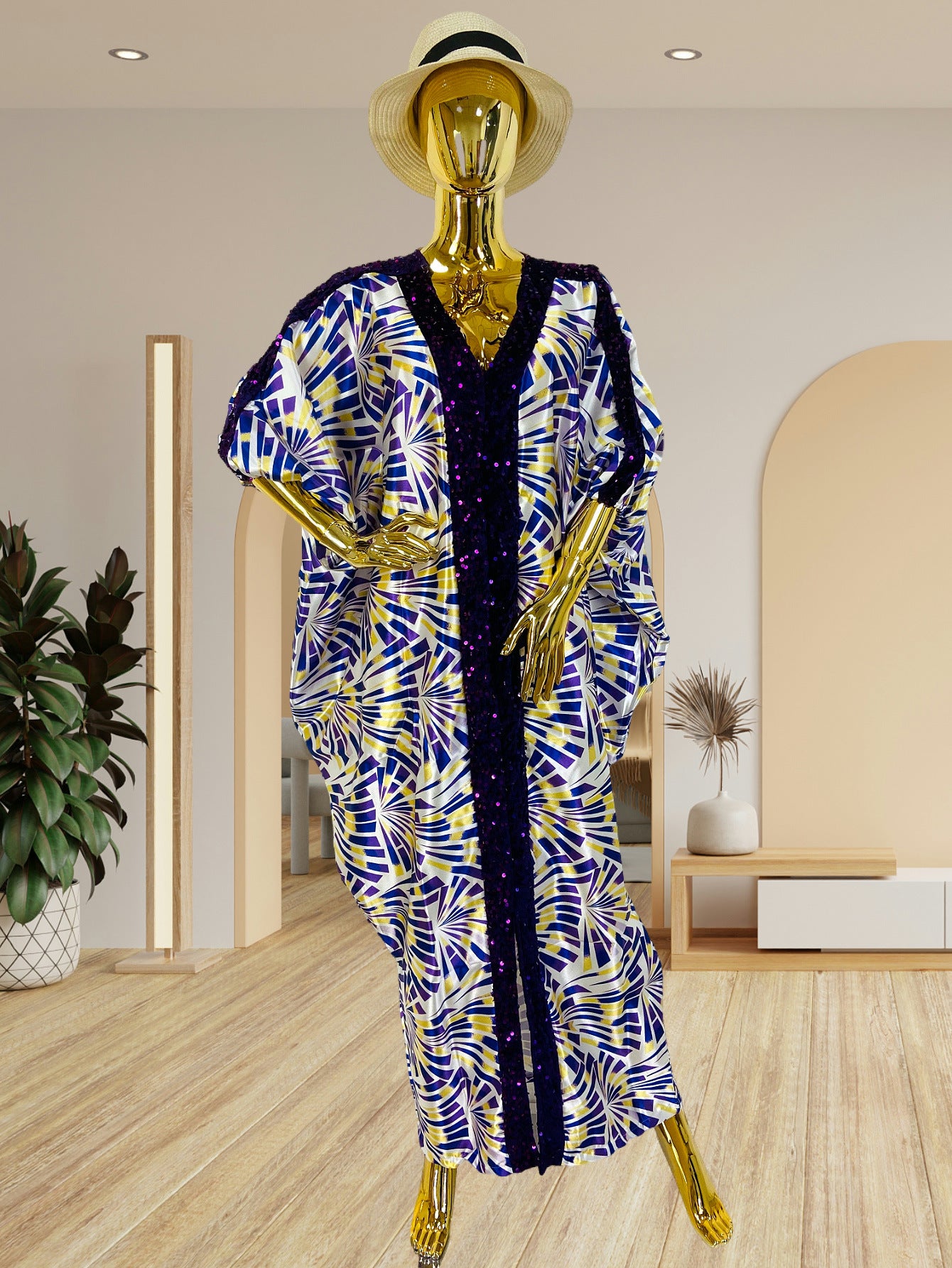 Patchwork Sequined V-Neck Dress