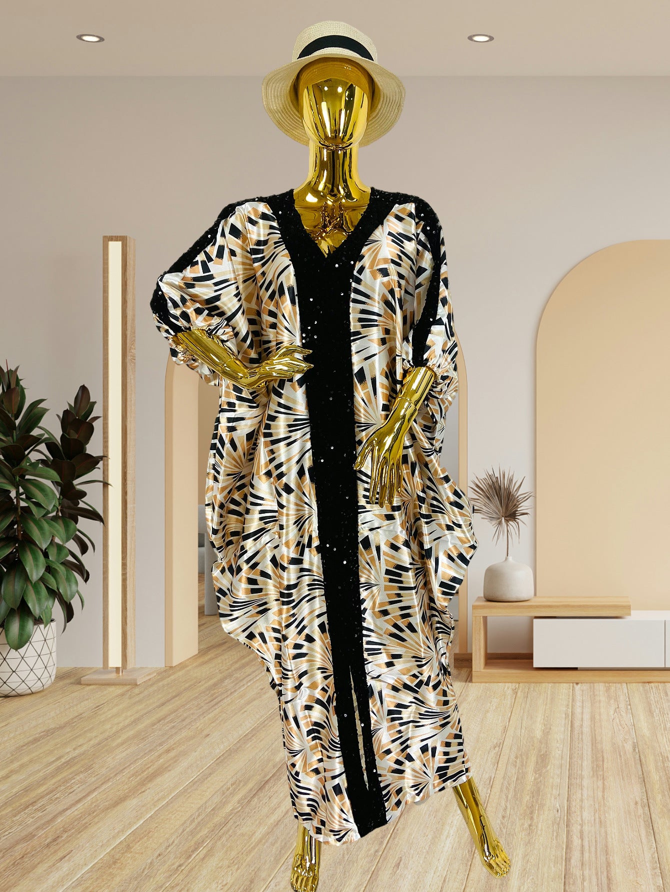 Patchwork Sequined V-Neck Dress