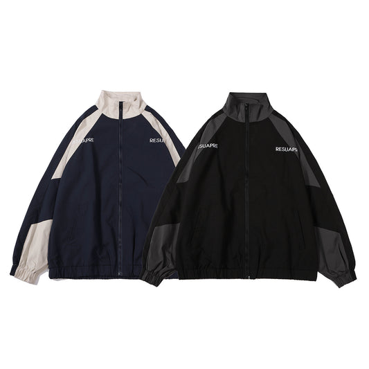 Patchwork stand-collar jacket