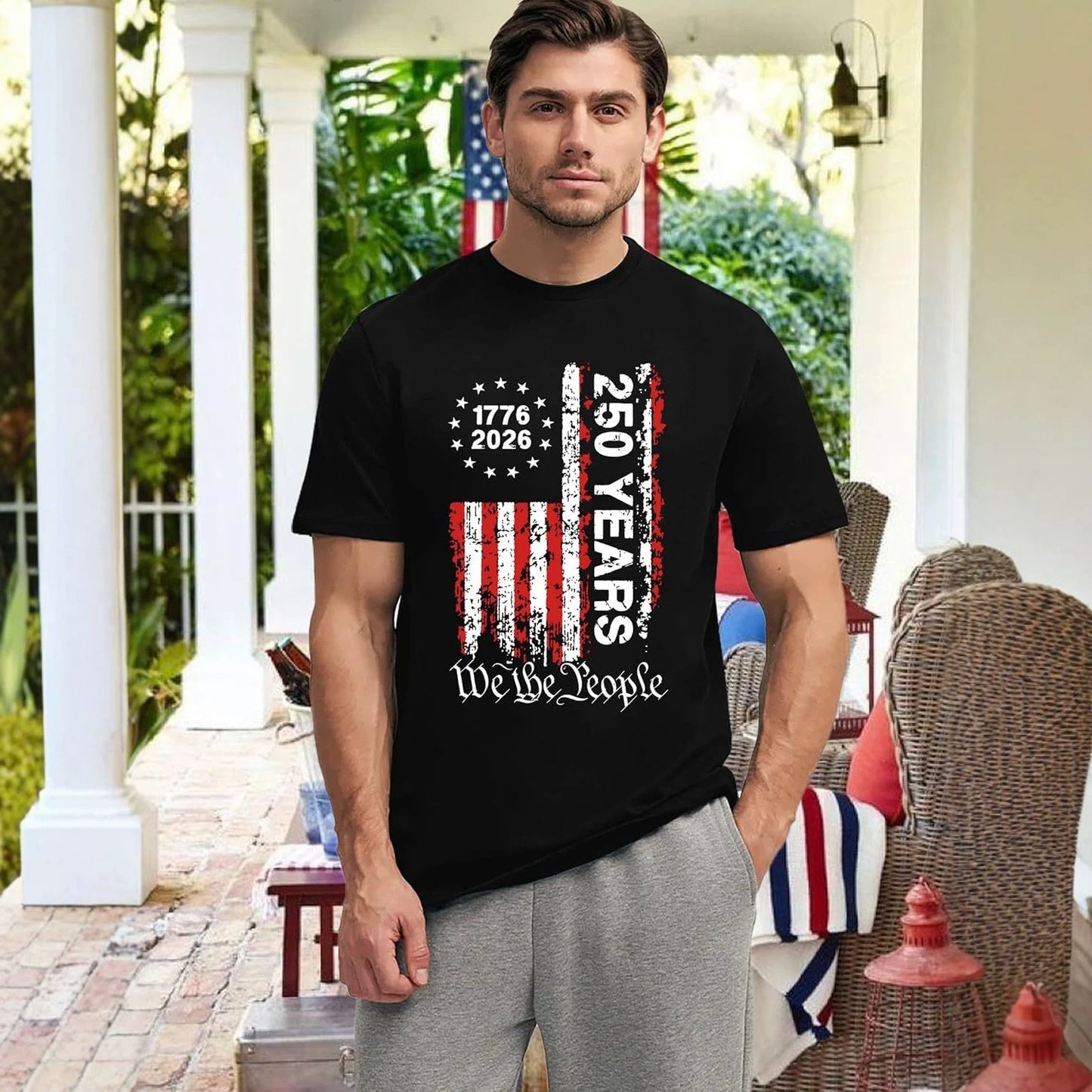 Patriotic 3D Print Cotton T-Shirt