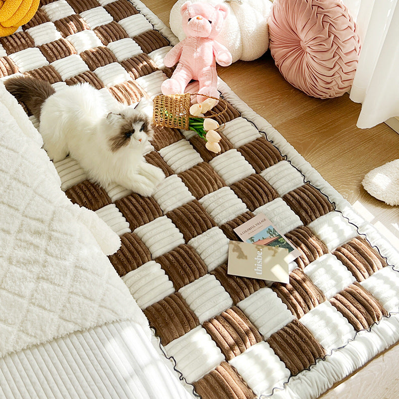 Patterned checkered sofa cushion