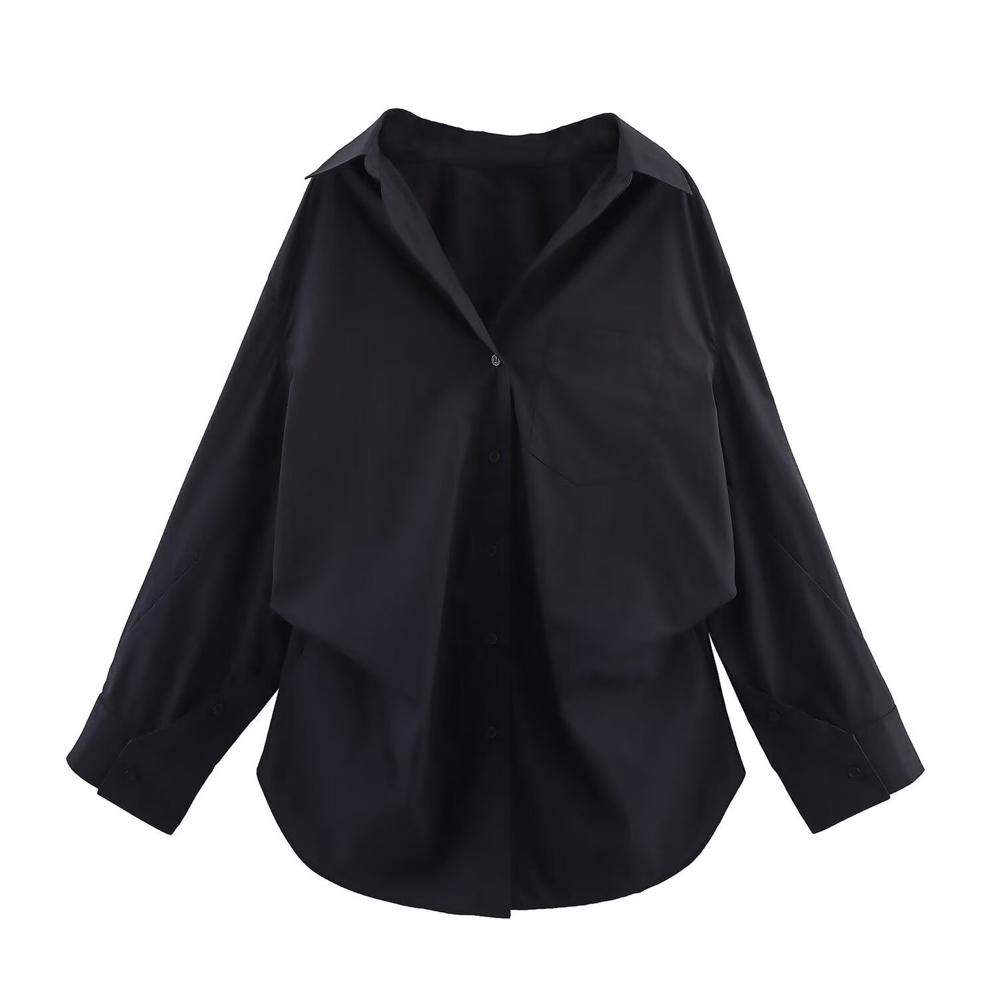 PB & ZA Women's 2025 Summer New Loose Casual Simple Lel Bat Sleeve Poplin Shirt 2020458