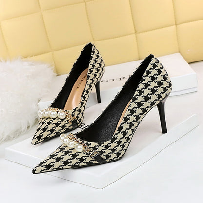 Peacock-patterned low-heeled high-heel shoes