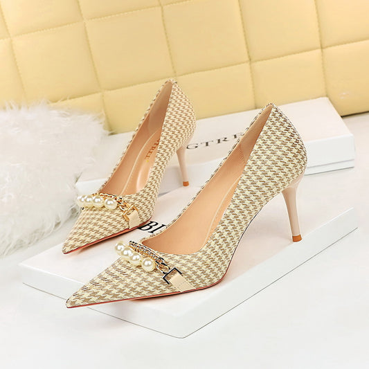 Peacock-patterned low-heeled high-heel shoes