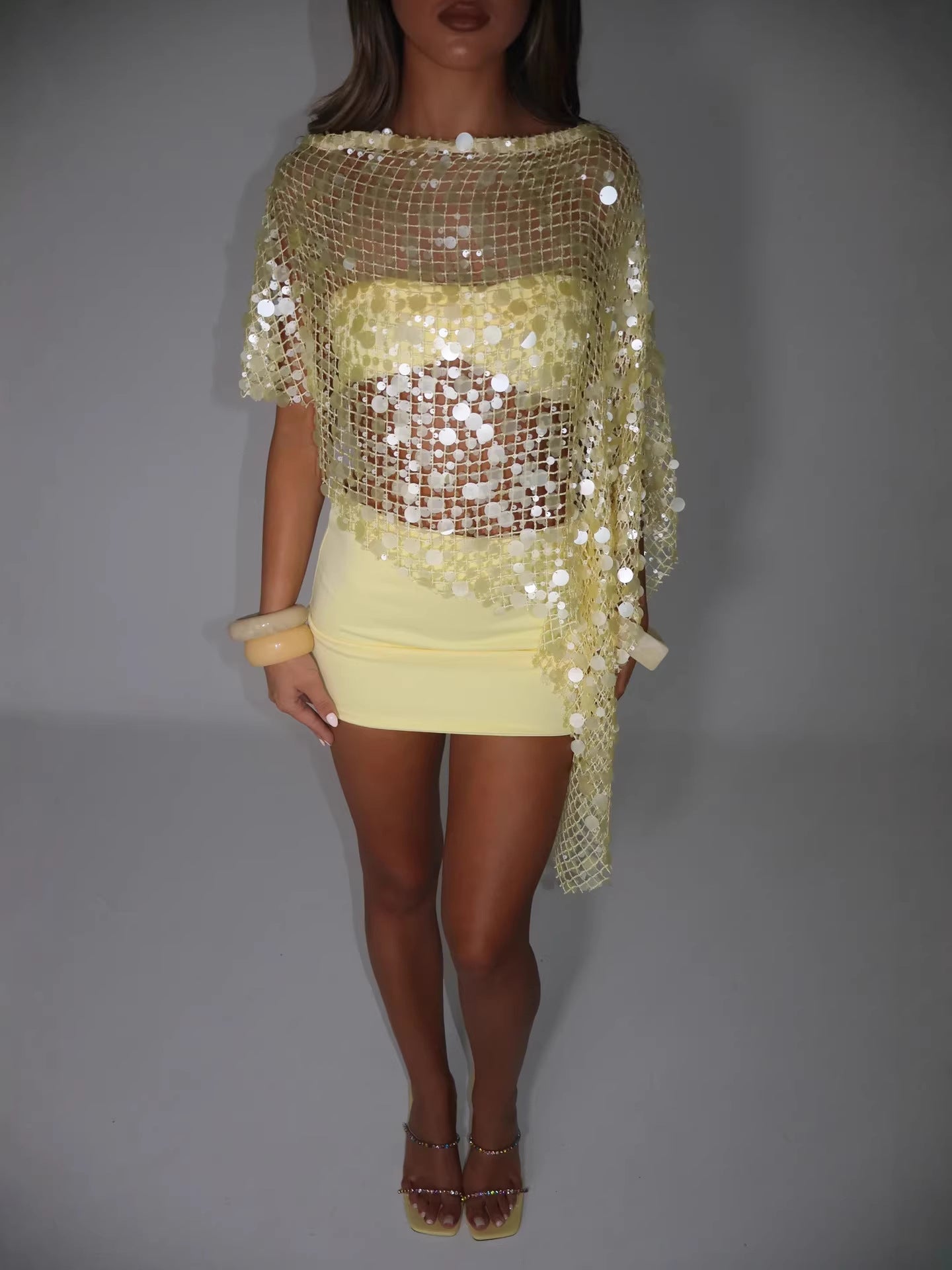 Pearl Accent Asymmetric Three-Piece Dress Set