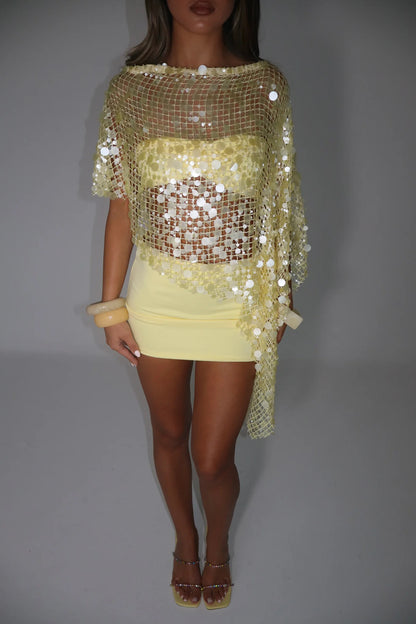 Pearl Accent Asymmetric Three-Piece Dress Set