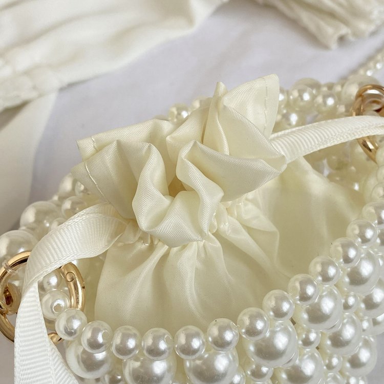 Pearl Beaded Woven Bucket Bag