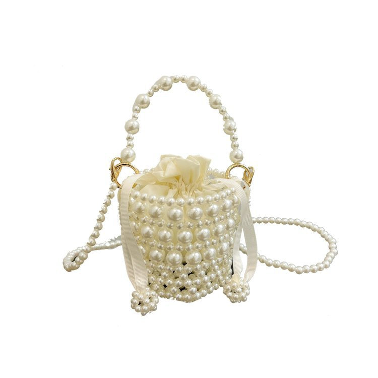 Pearl Beaded Woven Bucket Bag