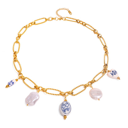 Pearl ceramic pendant necklace